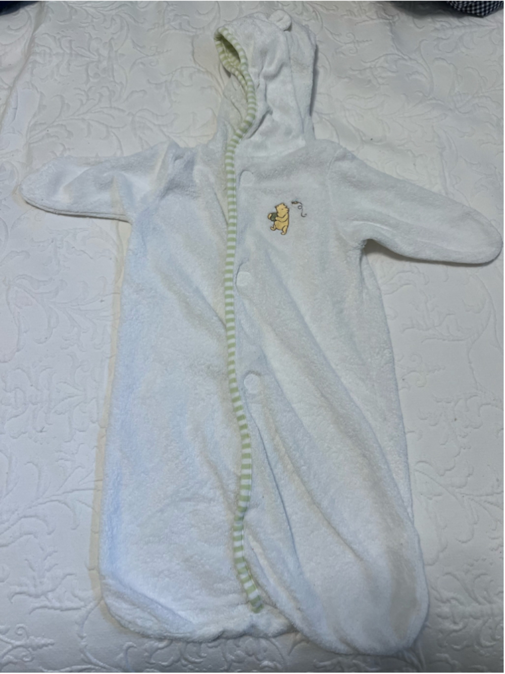 Vintage Baby Disney Classic Pooh Terrycloth Robe/Jacket with Hood White Green